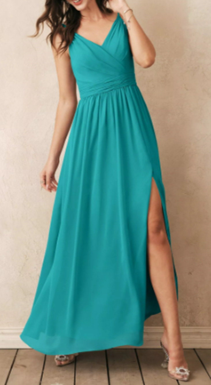 AW BRIDAL sz 8 M turquoise green Joie bridesmaid chiffon party maxi dress B30